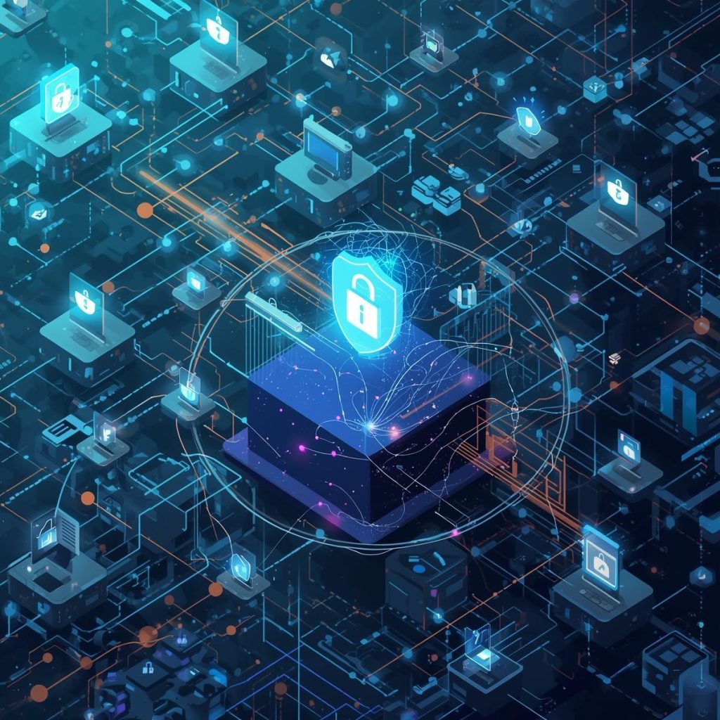Abstract digital illustration representing Microsoft 365 tenant security and external sharing risks.